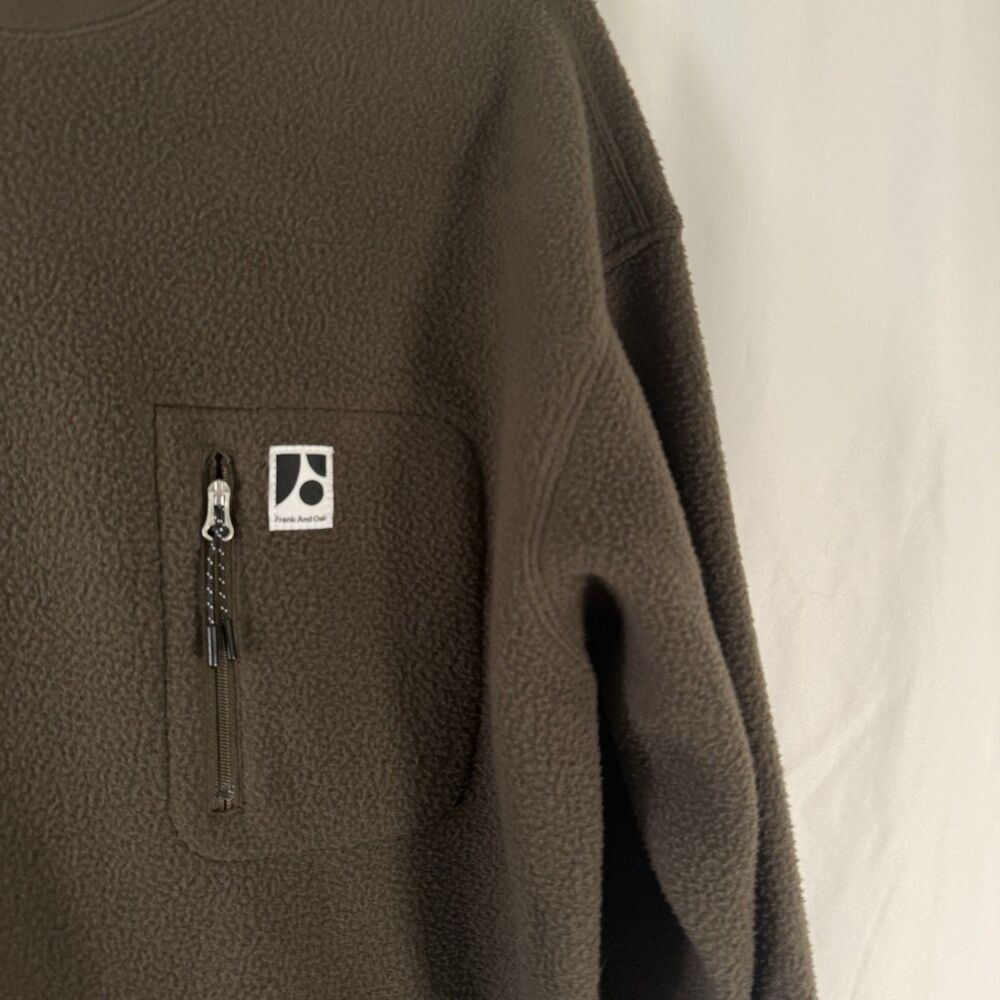 Frank And Oak Fleece Sweater Men's Medium Brown Pocket Zip Long Sleeve - Picture 2 of 9